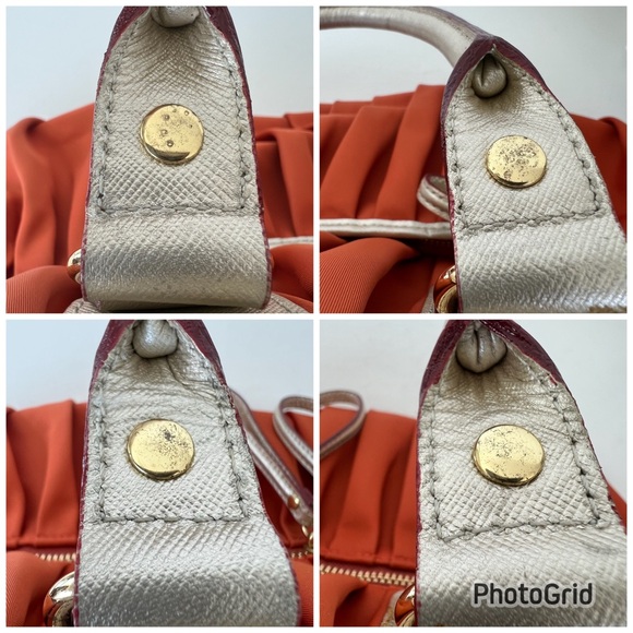 MZ WALLACE Bea Bedford Pleated Orange Nylon Gold Leather Trim Shoulder Bag Tote - Picture 14 of 16